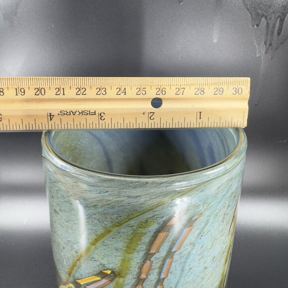 Vintage 1977 Hand Blown Art Glass Cylinder Vase Vessel Spoon Rest Artist Signed - Picture 6 of 15